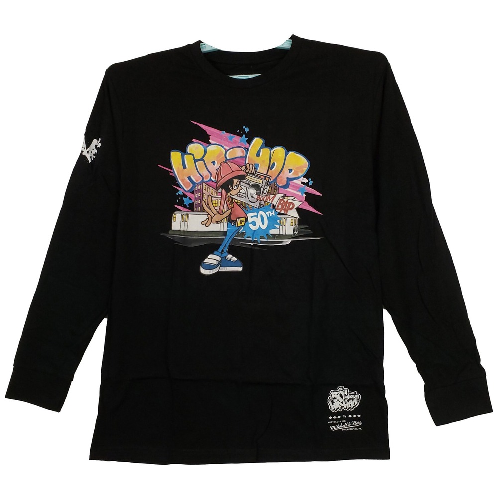 50th Hip Hop Mitchell & Ness Large Longsleeve Shirt Graffiti Boombox Art NWT